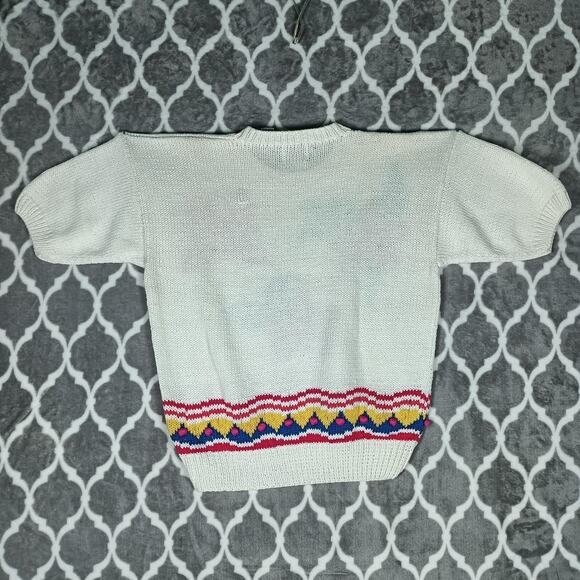 Vintage Cape Isle Knitters Sweater Womens Large Short Sleeve Floral 80s Knit - Picture 4 of 9